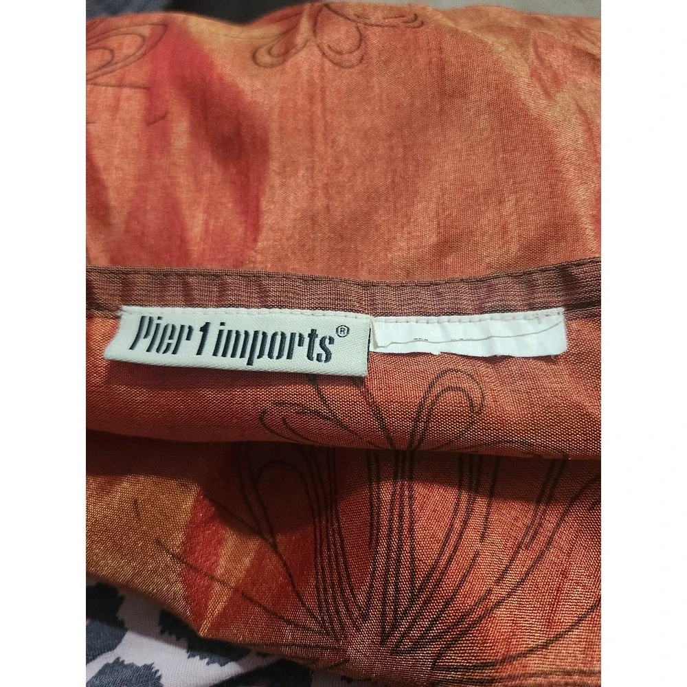 Pier 1 Imports Embroidered Floral Curtain Panel 42x84 Terracotta Rust Orange 1pc